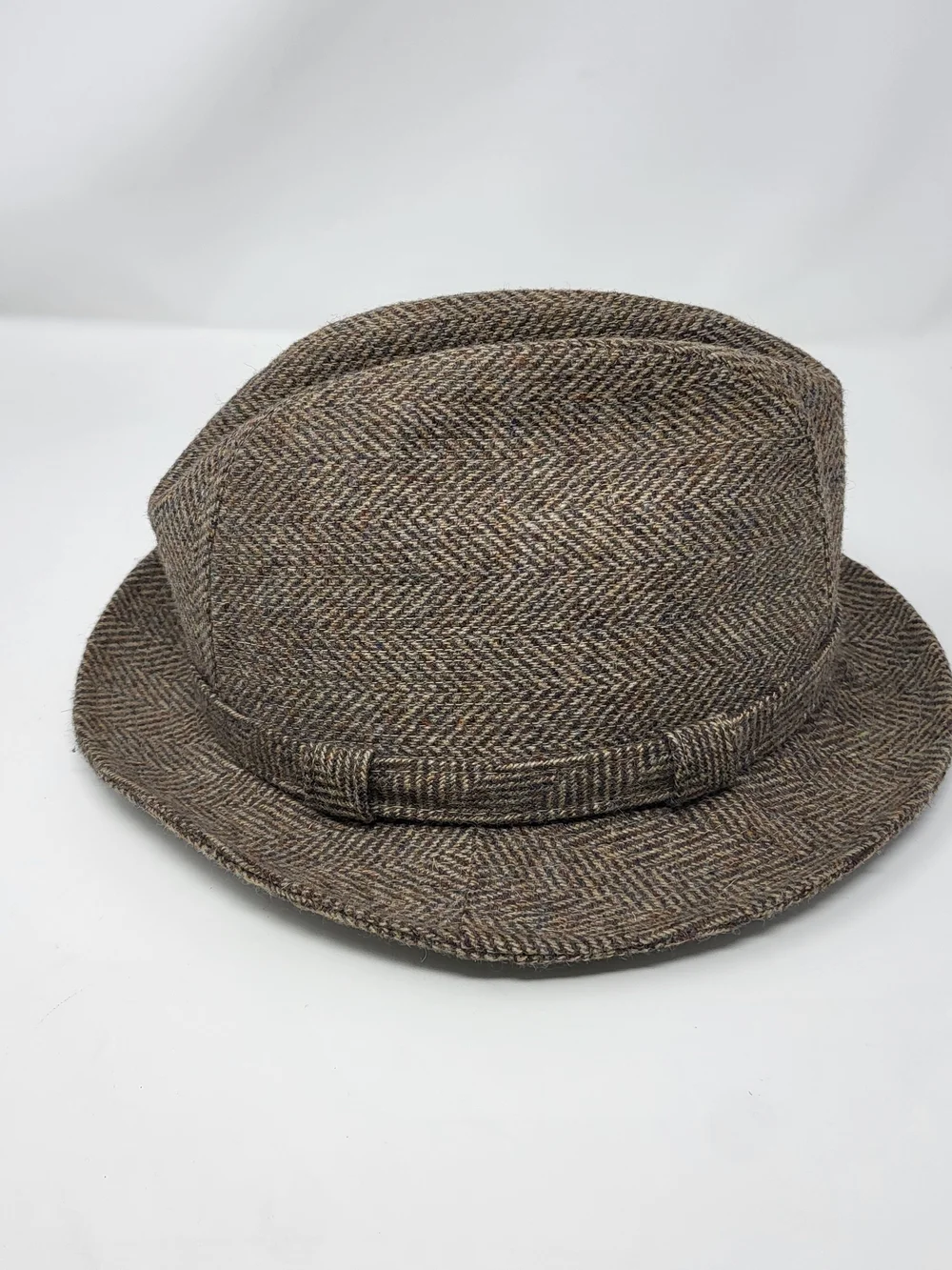 Unk Brown Herringbone Wool Trilby Hat